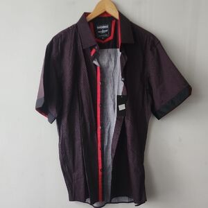 Barabas Men's Short Sleeve Casual Shirt - Black and Red